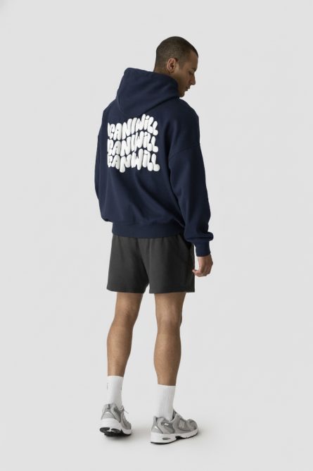 Everyday Relaxed Hoodie Navy blue Print white - Image 3